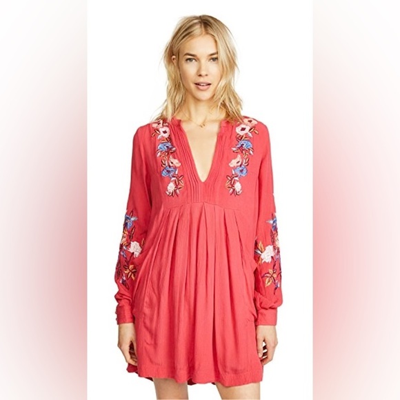 Free People Mia Gauze Embroidered Floral Print Mini Dress - Picture 4 of 5
